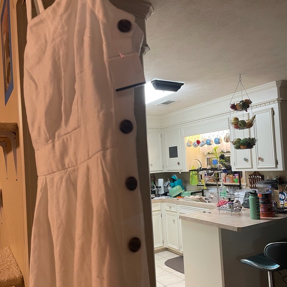 GAP Apron Midi Cotton-Linen White Dress - Picture 10 of 11